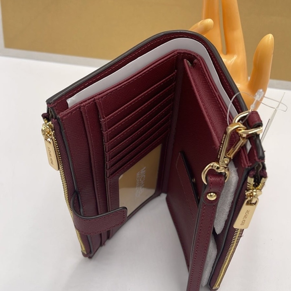 Jet Set Travel LG Double Zip Wristlet Wallet Phone Case Leather Dark Cherry NWT - Picture 14 of 16